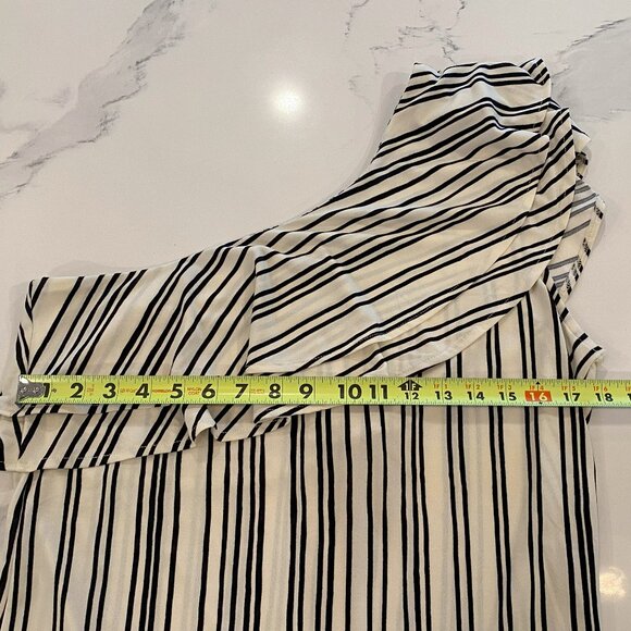 No tag - Zara - One Sleeve, Swoop Neck, Cream/Black Striped, Ruffle Top - Size L - Picture 3 of 4